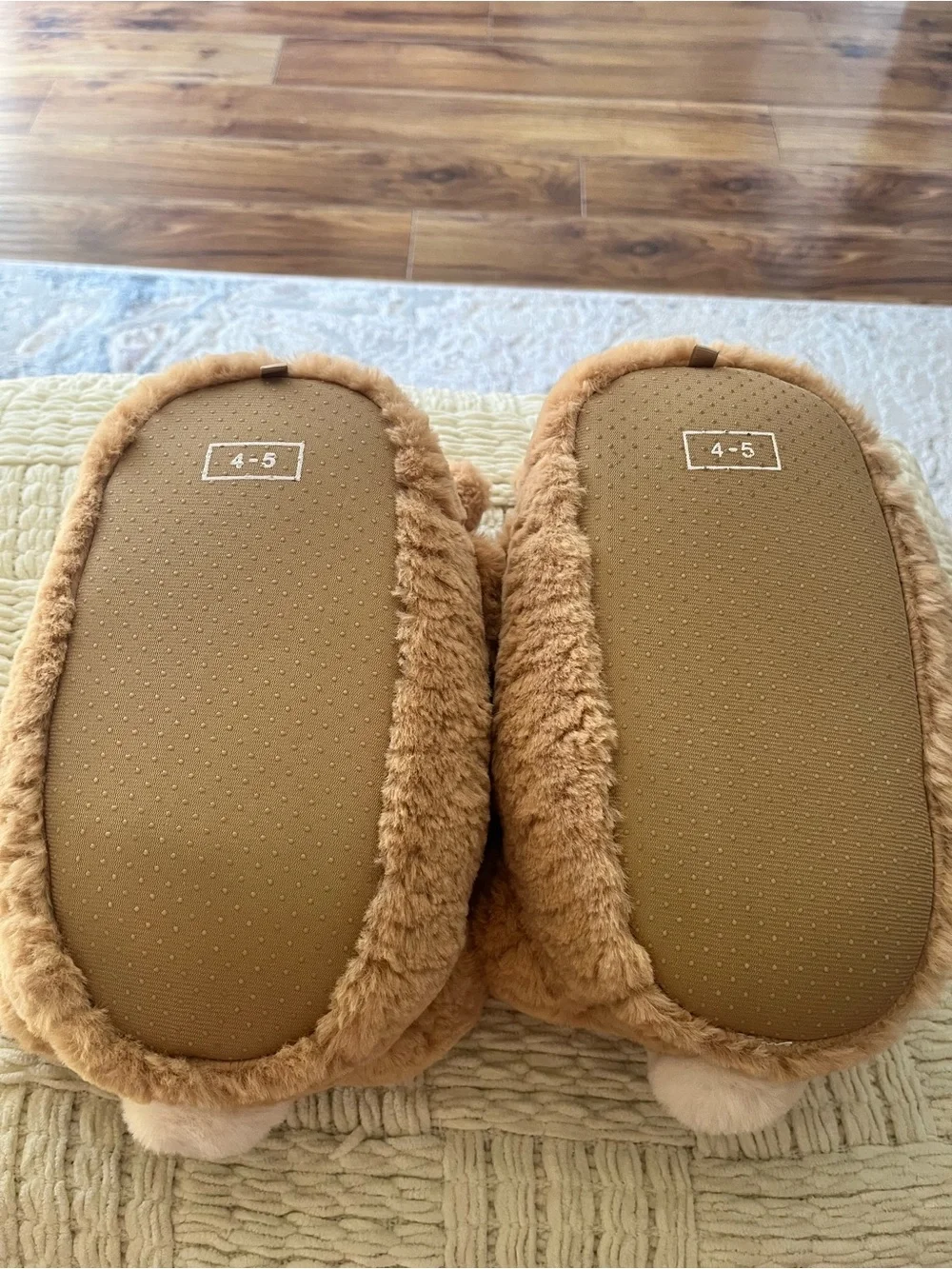 Brown Teddy Bear Plush Kids Slippers with Pink Bow - Soft Indoor Toy Shoes